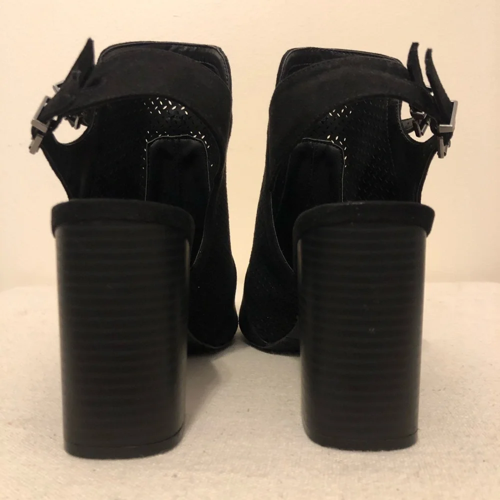 MIA Open Toe Black Sling Back Block Heels Chic Mobwife Sexy Witchy Edgy